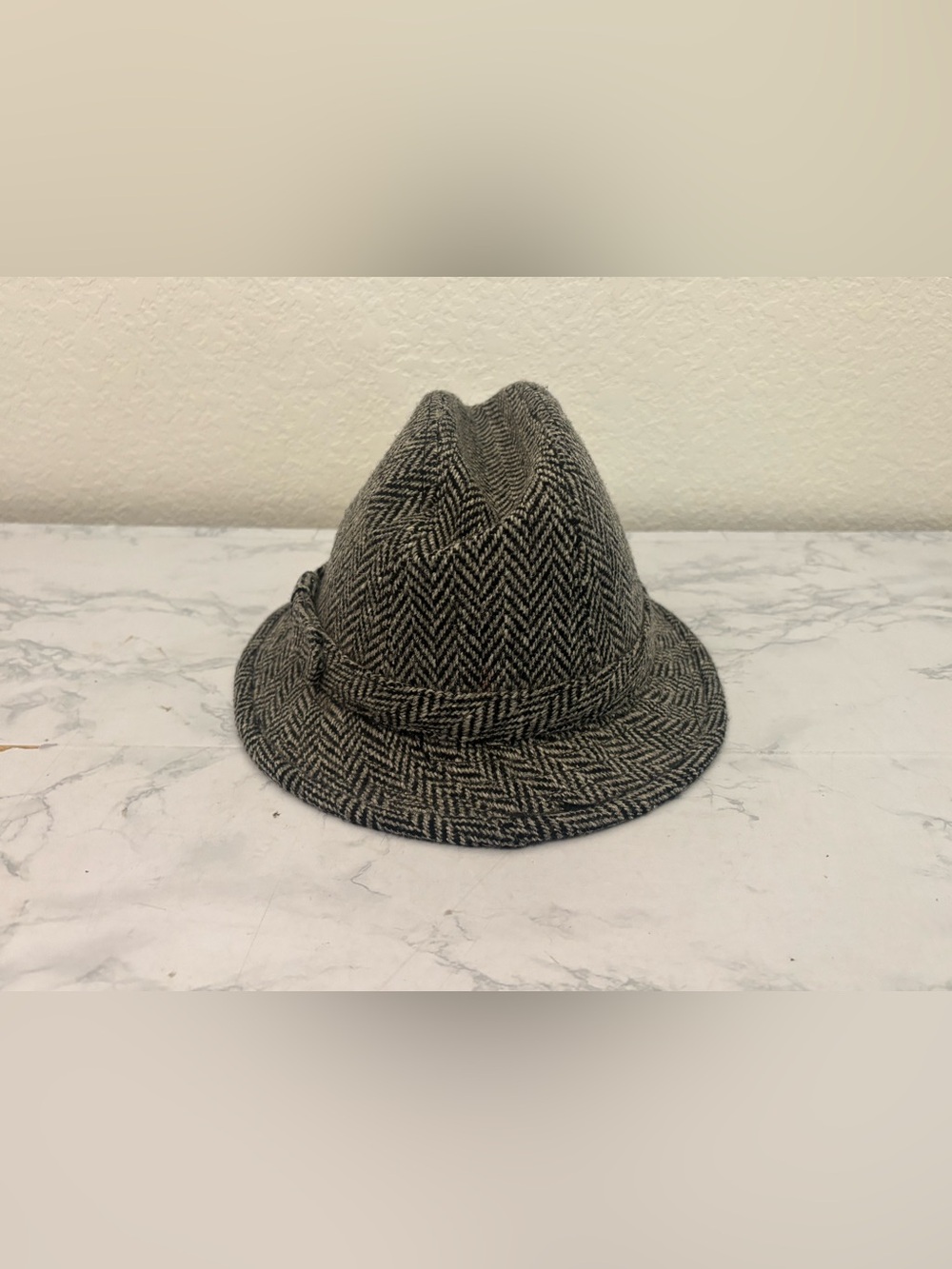 Vintage Tweed Fedora Hat Plaid Houndstooth Men Women Sz S Gray